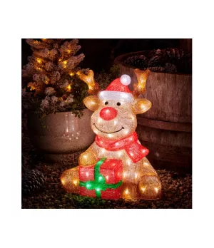 Renna luminosa seduta con pacco regalo 80 LED luce bianca - ksd 491326 - Il Patio store