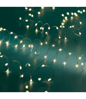 Lumineo Catena Micro LED a Batteria 100 Luci Bianco Caldo | 4,95 m | Twinkle Effect 8 Funzioni | Cavo Silver | Cod. 496454