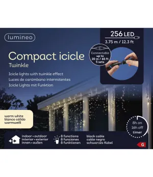 Tenda luminosa a ghiacciolo Lumineo Compact 494981, 375x60 cm, con 256 LED bianco caldo