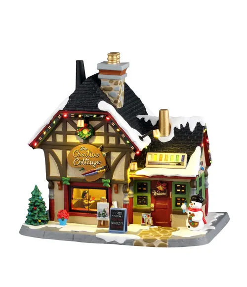 Lemax The Creative Cottage 55354: laboratorio artistico natalizio illuminato con pupazzo di neve dipinto