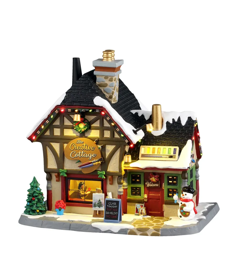 Lemax The Creative Cottage 55354: laboratorio artistico natalizio illuminato con pupazzo di neve dipinto