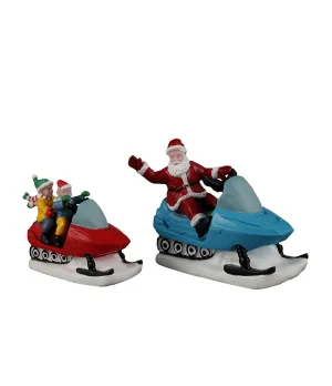 Lemax Santa's Day Off 62621: set 2 motoslitte con Babbo Natale e due bambini