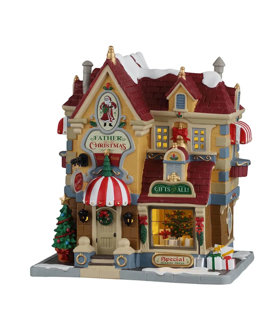 Lemax Father Christmas Gift Shop 65562: negozio di regali illuminato con vetrina d'angolo