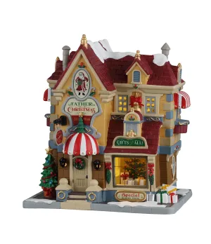 Lemax Father Christmas Gift Shop 65562: negozio di regali illuminato con vetrina d'angolo