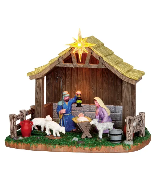 Lemax Nativity Scene 34626: presepe illuminato con capanna in legno e stella cometa