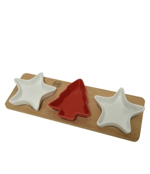 Set vassoio bamboo con ciotole albero di Natale e stelle - Ksd 607918 - Il patio store